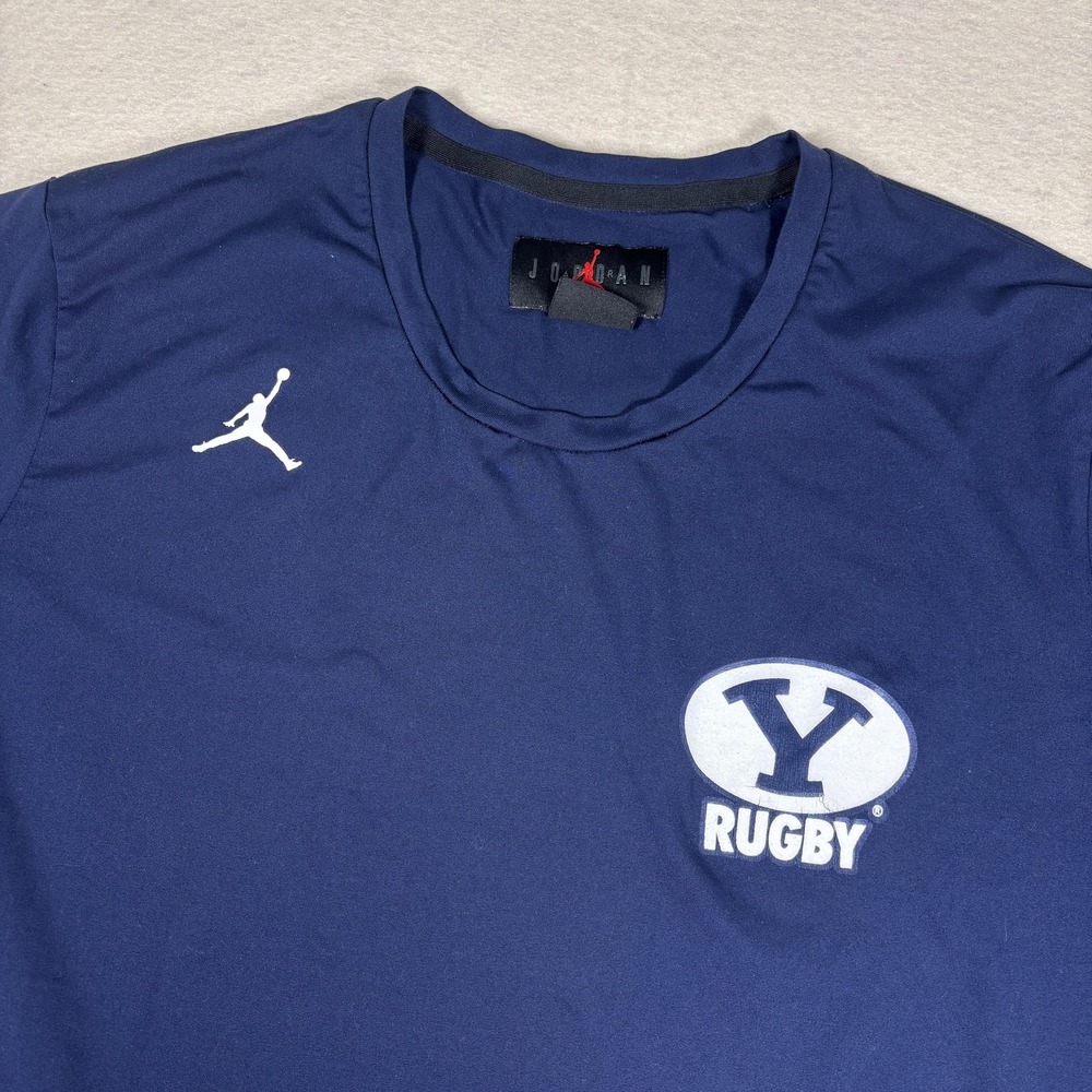 Jordan BYU Cougars Rugby Shirt‎ Mens XL Blue Dri Fit Performance Team Issued